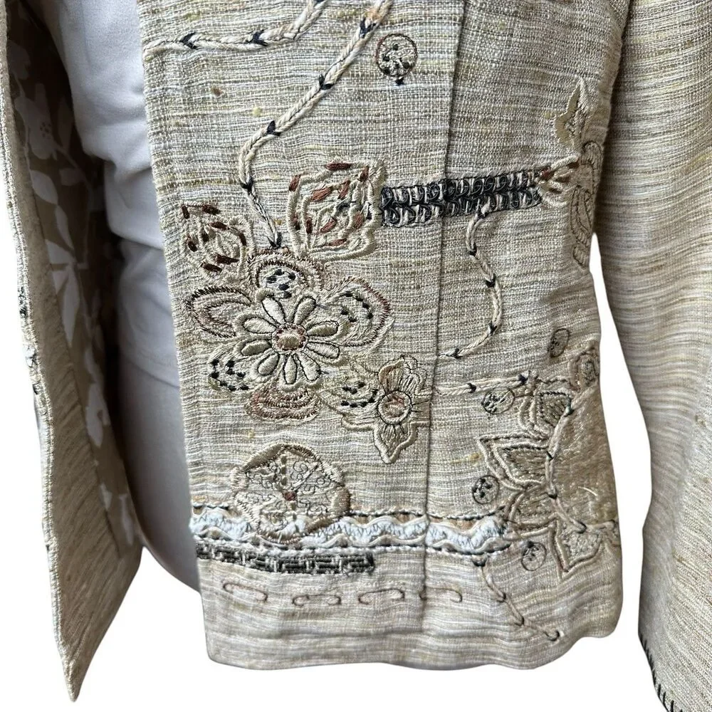 Coldwater Creek Embroidered Linen‎ Blend Jacket Petite PXS | NWT Coastal Grandma
